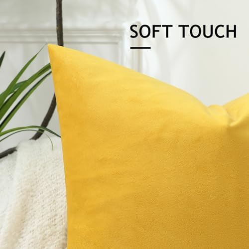 Stellhome Soft Velvet Throw Pillow Covers Square Decorative Cushion Covers for Bed Couch Sofa Bench, 18 x 18 inch (45 x 45 cm), Yellow, Pack of 2