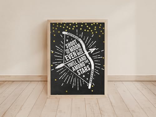 Shoot For The Moon Art Print - Unframed - 8x10 | Motivational Quote Poster | Perfect for Home, Office, or Classroom Decor | Wall Decor For Bedroom Aesthetic | Modern Farmhouse Wall Decor