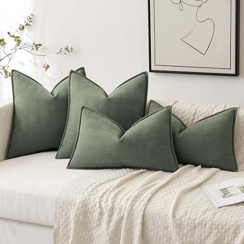 MIULEE Pack of 2 Army Green Euro Shams Chenille Pillow Covers 24x24 Inch
