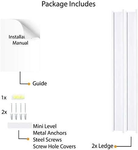 Wallniture Denver White 60 Inch Floating Shelves for Wall, Narrow Picture Ledge Shelf Set of 2,Wood Long Wall Shelves