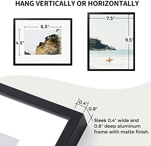 Fun Memories 8x10 Inch Metal Picture Frame - Aluminum Photo Frames - 5x7 Mat - Ideal for Wall or Tabletop Display - Wall Hook Hanging Hardware Included - Set of 3 - Black