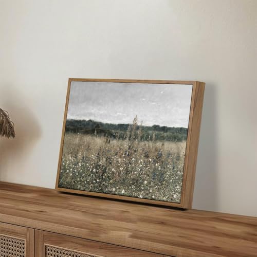 OIQArtOIQ Vintage Framed Wall Art Wildflower Field Meadow Canvas Art Prints Rustic Farmhouse Landscape Pictures Wall Decor Modern Cottagecore Paintings Artwork For Bedroom Bathroom Office Living Room