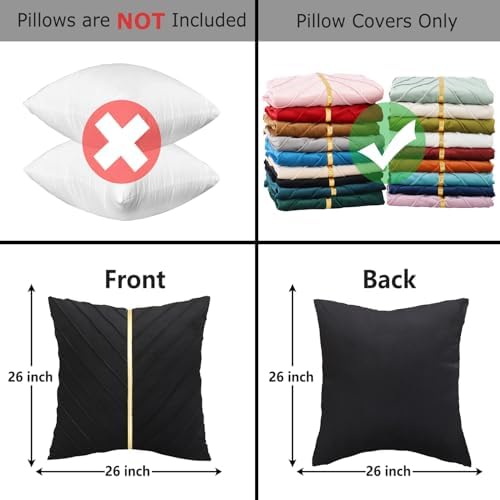Velvet Throw Pillow Covers 26x26 inch Pack of 2 Gold Decor Black