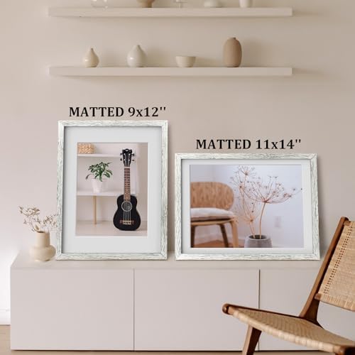 Egofine 12x16 Picture Frames Set of 4, Made of Solid Wood Covered by Plexiglass 9x12 and 11x14 with Mat or 12x16 without Mat, for Wall Mounting Photo Frame Driftwood White