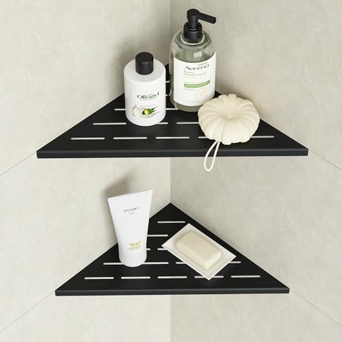 Neodrain 10 Inch Black Corner Wall Shelf for Tile Wall Insert, Set of 2