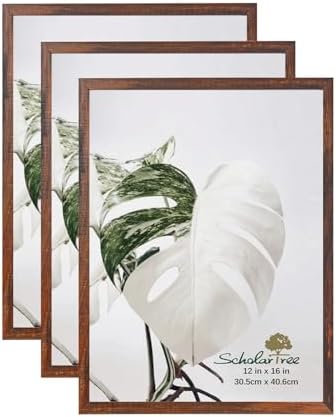 Wooden Brown 12x16 Picture Frame 3 Pack, Poster Frames 12 x 16 without Mat for Wall, Horizontal or Vertical Wall Mounting