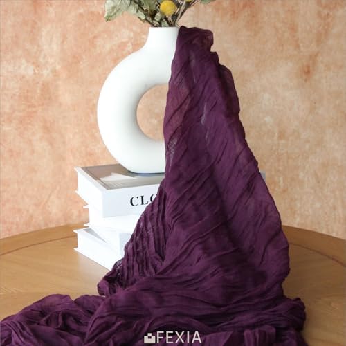 FEXIA 3Pcs Purple Cheesecloth Table Runner Wedding Bridal Shower Home Decor