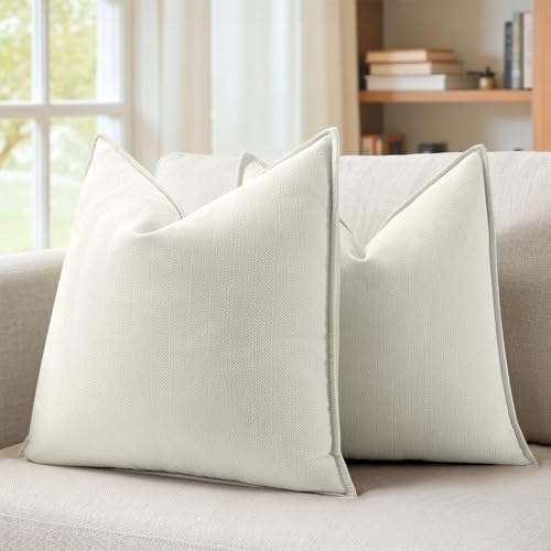 MIULEE Pack of 2 Cream White Decorative Chenille Pillow Covers 16x16 Inch