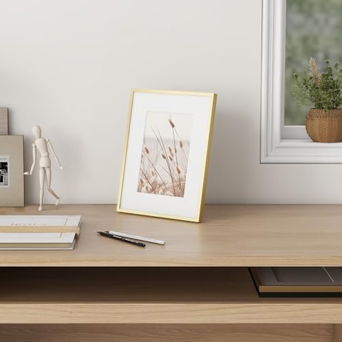Fun Memories 5x7 Metal Picture Frame - 5 x 7 Metal Photo Frames with 4x6 Removable Mat- Ideal for Wall or Tabletop Display - Wall Hook Hanging Hardware Included (Gold, 1 Pack)