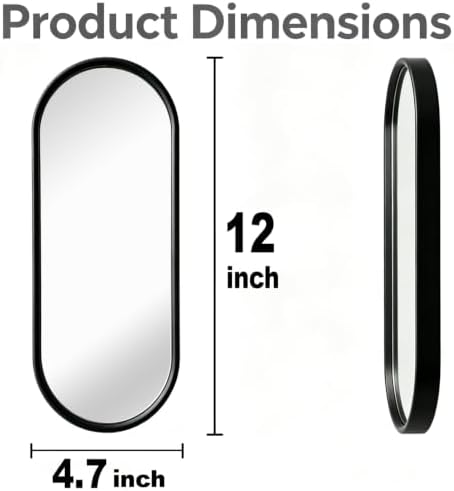 3 pcs Wall Mirrors and Tray Décor Set, Cute Vanity Mirrors with Black Frame, Bathroom Decor for Bedroom, Entryway, Living Room Farmhouse Decor (12”x4,7”)