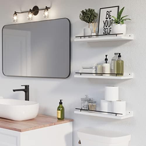 WOPITUES Floating Shelves for Wall Decor Set of 3, Black and White