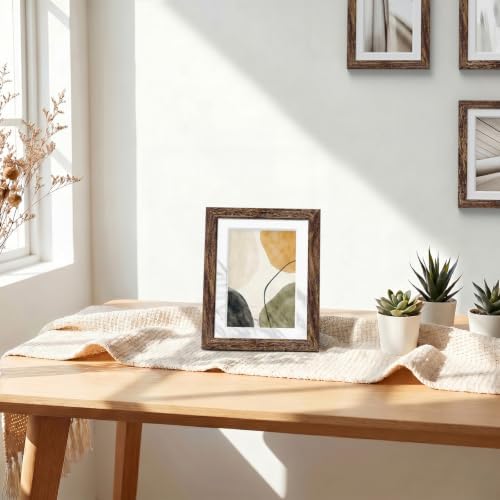 Vittanly 5x7 Picture Frames Set of 5, Wall Mount or Tabletop Display, Brown