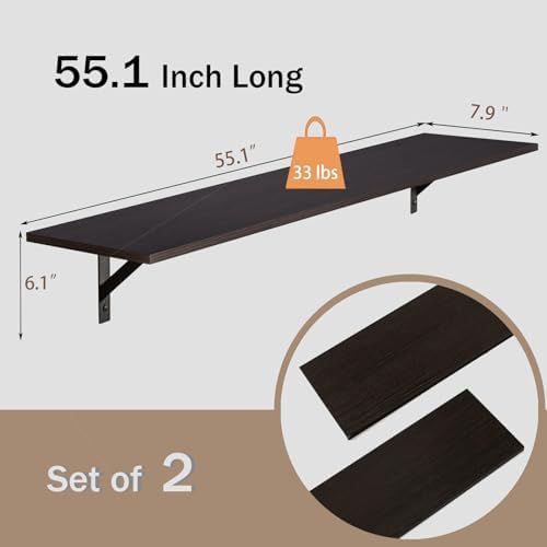 DINZI LVJ Long Wall Shelves, 55.1Inch Wooden Floating Shelves with Brackets