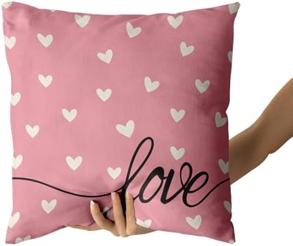 Giwawa Valentines Day Pillow Covers Set of 2 Pink Love Hearts Throw Pillowcases Romantic Double Sided Decorative Cotton Square Cushion Covers 20x20inch for Sofa Couch Bedding Wedding Anniversary