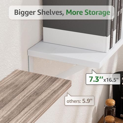 COCOYA Wall Shelves 7.3" Deep Solid Paulownia Wood (White, Set of 2)