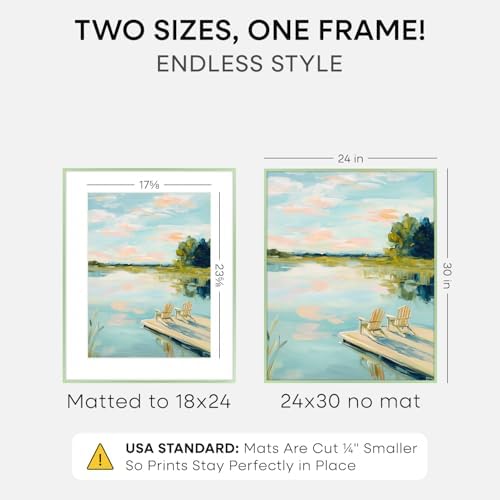 Homeforia 24x30 Green Picture Frame, High-End Metal, 18x24 Mat, Glass