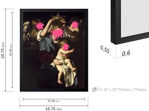 Poster Master Virgin and Child with Angels Print - Baroque Painting Poster - Altered & Pop Art - Trendy Gift for Men & Women - Wall Decor for Bedroom or Living Room - 16x20 Black Framed
