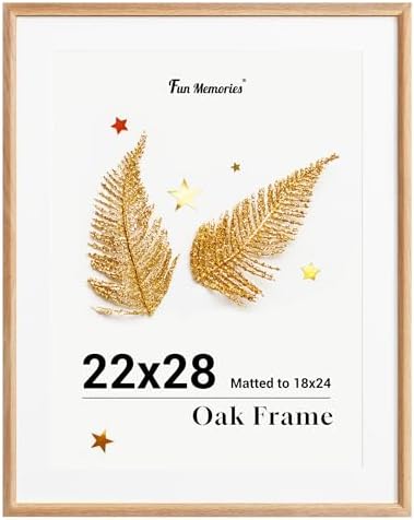 Fun Memories 22x28 Poster Frame, Solid Oak Wood 22x28 Frame Matted to 18x24, Poster Frame for Wall Display, 22"x28" Wood Frame with Wall Hook Included (Beige, 1 Pack)