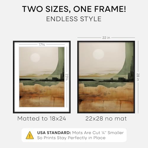 Homeforia 22x28 Black Oak Poster Frame, High-End Wood, 18x24 Mat, Glass