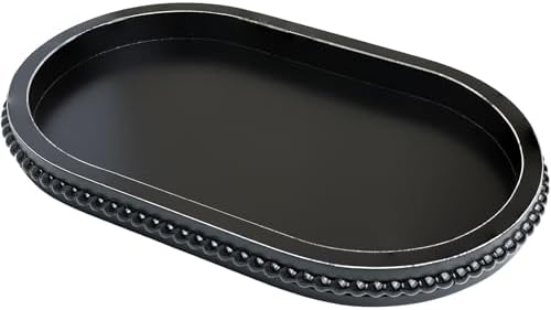 Hrastany Black Oval Wood Decorative Ottoman Tray for Coffee Table