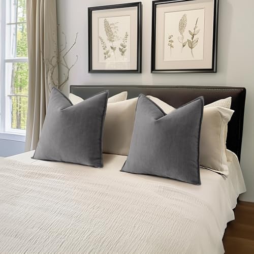 MIULEE Pack of 2 Grey Euro Shams Chenille Pillow Covers 24x24 Inch