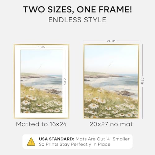 Homeforia 20x27 Gold Picture Frame, High-End Metal, 16x24 Mat, Glass