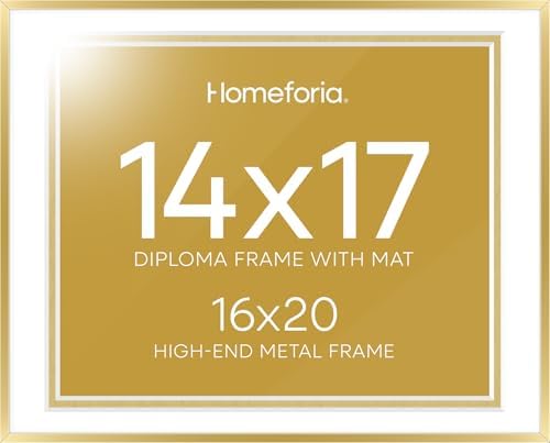 Homeforia 16x20 Gold Diploma Frame, High-End Metal, 14x17 Mat, Glass