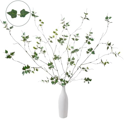 4 Pcs 38.5" Tall All-Green Artificial Branches with Leaves, Realistic Faux Ficus Greenery Stems, Bendable Fake Plant Twigs for Tall Floor Vases, Home Centerpiece, Office & Spring Decor(FS Green)