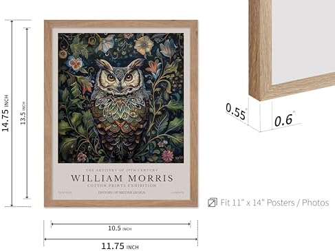 Poster Master William Morris Poster - Owl Print - Bird Art - Botanical Art - Flower Design - Exhibition Artwork - Animal Illustration - Floral Illustration - Aesthetic Design - Office or Bedroom Decor - 11x14 Beige Framed