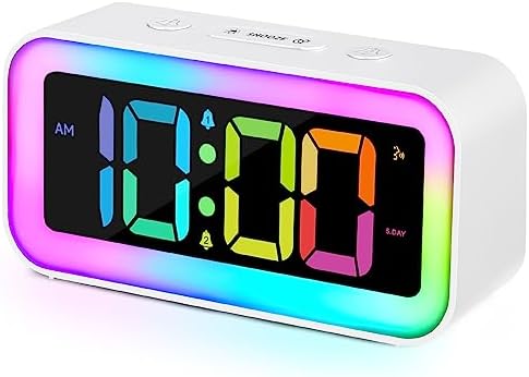 Cadmos Loud Alarm Clock for Bedrooms with Dynamic RGB Night Light,Heavy Sleepers Adults,Dual Alarm,Dimmer,USB Charger,Small Bedside Digital Clock with LED Display for Kids,Teens,Seniors (White)