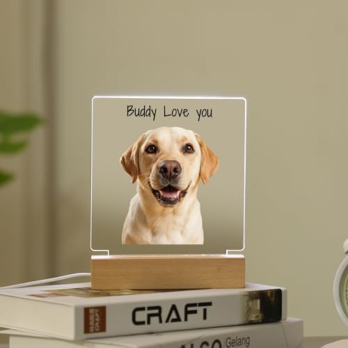 WSYEAR Custom Dog Lamp Gift with Photo, Custom Pet Night Light, Personalized Pet Acrylic Wooden Base Lamp, Pet Portrait Light - Memorial Gifts for Pet Lover, Forever & Always