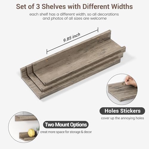 Axeman Picture Ledge Shelf, 16 Inch Grey Floating Shelves Set of 3