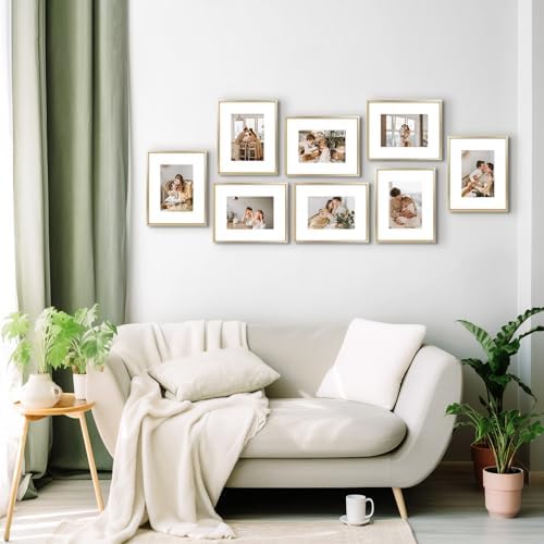 Golden State Art 8x10 Gold Aluminum Frame, Real Glass, Mat Fits 5x7