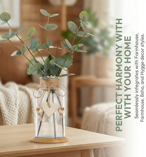 Artificial Eucalyptus Greenery Stems in Glass Vase,15" Doule Side 3D Fake Plants Eucalyptus Leaves faux Greenery for Centerpiece Table Decorations Home Room Decor office Desk Green Decor (Clear)