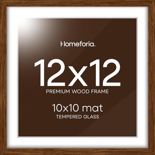 Homeforia 12x12 Brown Oak Picture Frame, High-End Wood, 10x10 Mat, Glass