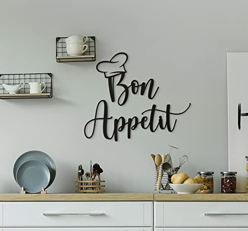 Vivegate Bon Appetit Metal Wall Decor - 17"X14" Black Modern Cute Bon Appetit with hat Metal Wall Art For Hanging kitchen signs wall decor