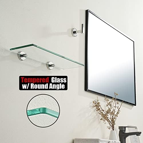 JQK Bathroom Glass Shelf Chrome, Tempered Glass Shower Storage 14 by 5 inches, 304 Stainless Steel Polished Chrome Wall Mount, TGS101L14-CH
