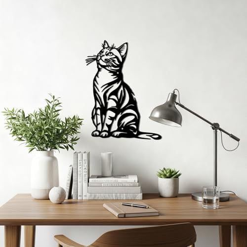 Otoolling Cat Wall Art Decor Black Metal Wall Sculptures for Cat Lovers 11.8 x 8.6 Inch Cats Sign Therian Decor for Living Room Bedroom Kitchen Home Decoration