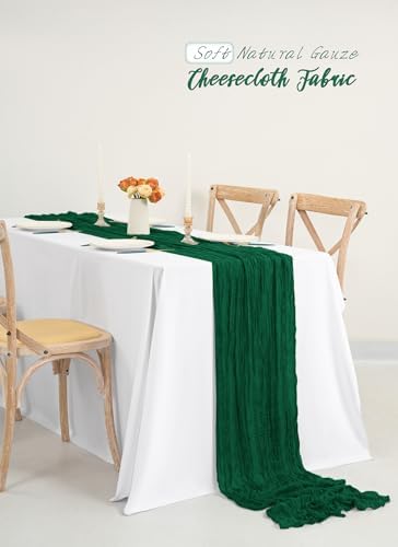 10 Pack Emerald Green Cheesecloth Table Runner Long,21.5 x 120 Inch