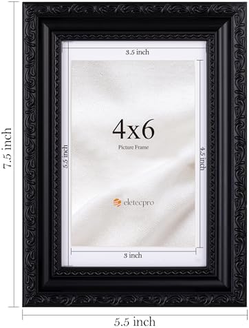 eletecpro 4x6 Vintage Picture Frame, Glass Cover, Black, 2-Pack