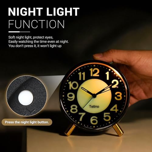 Tetino Analog Alarm Clock,Silent Non Ticking Small Clock with Night Light, Battery Operated, Simple Design, Desk Clock for Bedroom, Bedside, Desk, Adult, Kid, Gift，Ideal Decor (Light Luxury Gray)