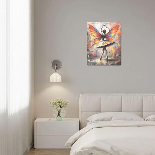 Banksy Ballerina Wall Art Butterfly Ballet Wall Decor for Girls Ballet Dancer Canvas Prints Painting Dance Artwork Decorations for Bathroom Bedroom Living Room Framed Gifts 16"x20"