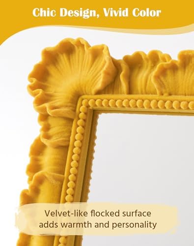 Mirror Wall Decor with Resin Frame for Room Makeover,Yellow-Orange | 14x12",Soft Velvet-like Touch,Decorative Wall-Mounted Mirror for Bathroom Hallway Entryway Staircase Art Gallery