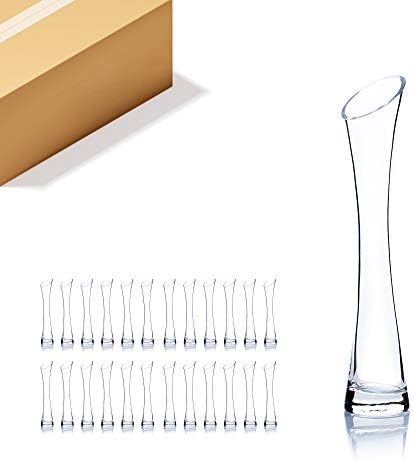 WGV Maria Bud Vase Bulk, Width 2", Height 10", Clear Slant Cut Opening Gathering Concaved Glass Floral Container Centerpiece for Wedding Party Event Home Office Decor, 24 Pieces