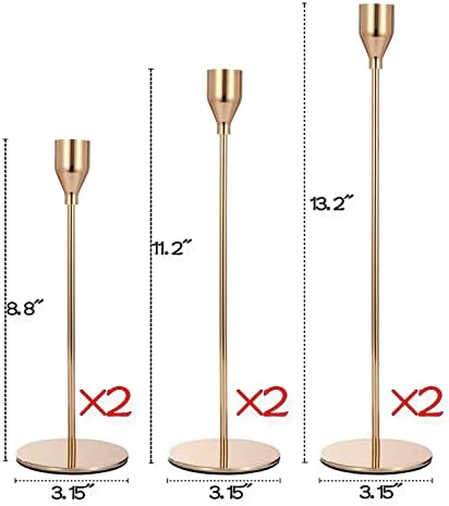 French Gold Taper Tall Candle Holders Set of 6–3 Sizes, Fits 3/4" Candles