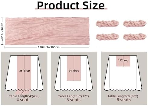 FEXIA 4Pcs Dusty Pink Cheesecloth Table Runner Wedding Bridal Shower Decor