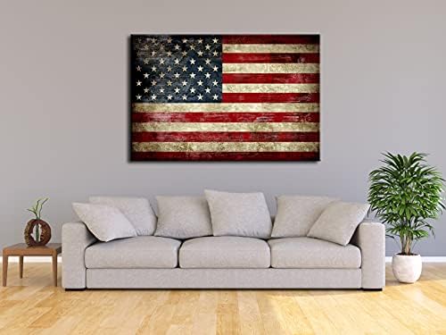 Pyradecor Extra Large Old Vintage American Flag Canvas Prints Wall Art Pictures Paintings for Living Room Office Home Decorations Modern Abstract Landscape Artwork 32" x 48"