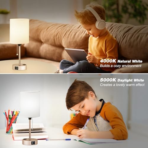 Small Bedside Table Lamp for Bedroom, Desk Lamp with USB Ports for Dorm