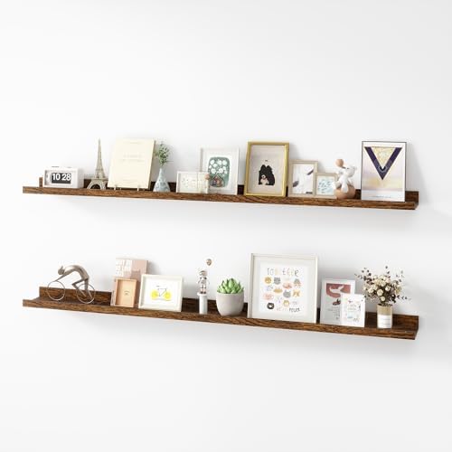 Acovy Picture Ledge Shelf, Wood Long Floating, Set of 2, 56 inch, Brown