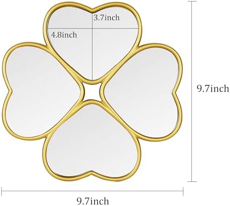 Small Decoritive Heart Wall Mirrors Set of 3, Decorative Four-Leaf Clover Mirror (Gold)